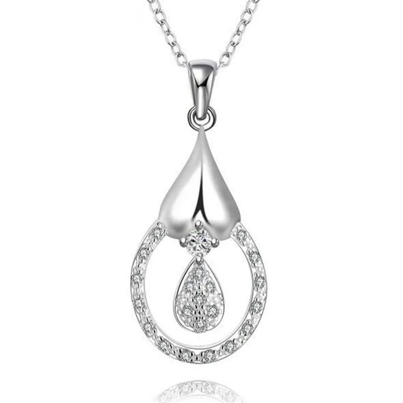 Sterling Silver Water-Drop Pendant Necklace with CZ