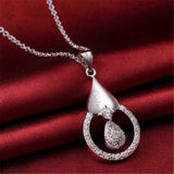 Sterling Silver Water-Drop Pendant Necklace with CZ