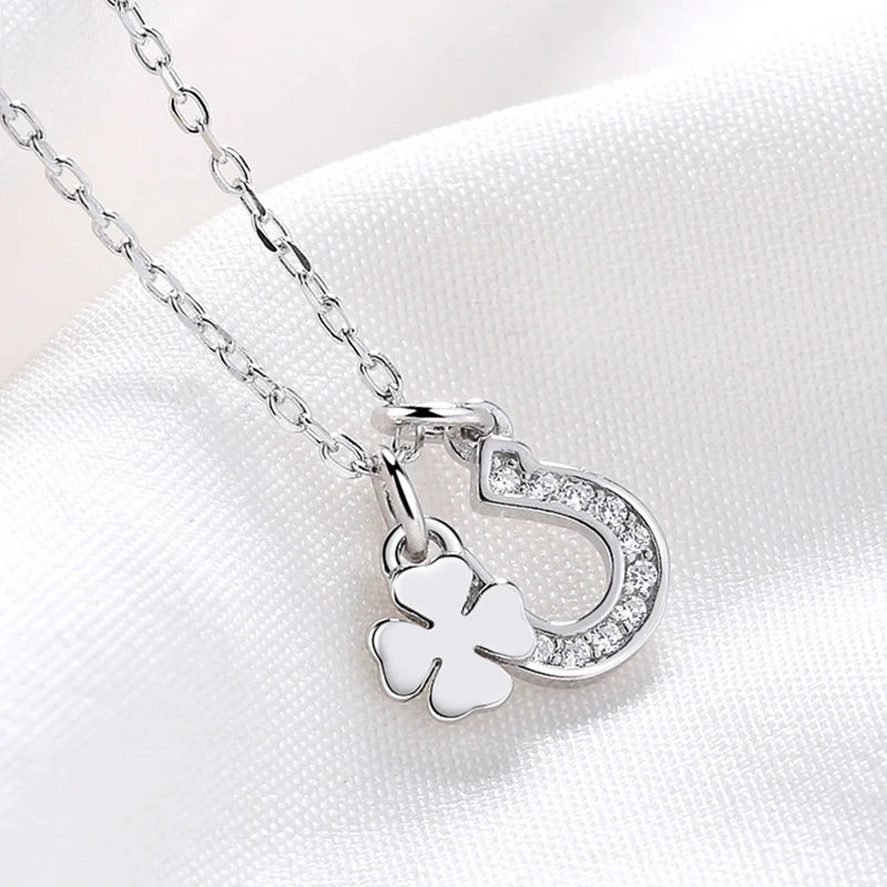 Sterling Silver U Letter Necklace Inlaid Zircon Clavicle Chain