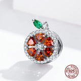 Sterling Silver Red Zircon Grapefruit Beads Bangle Charm Bracelet Necklace