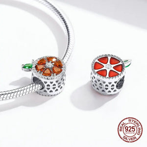 Sterling Silver Red Zircon Grapefruit Beads Bangle Charm Bracelet Necklace