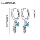 925 Silver Sapphire Zircon Stud Earrings, Hot Feather Heart Hoop Jewelry