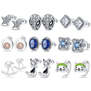 925 Silver Sapphire Zircon Stud Earrings, Hot Feather Heart Hoop Jewelry