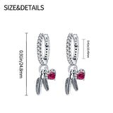 925 Silver Sapphire Zircon Stud Earrings Hot Feather Heart Hoop Earring