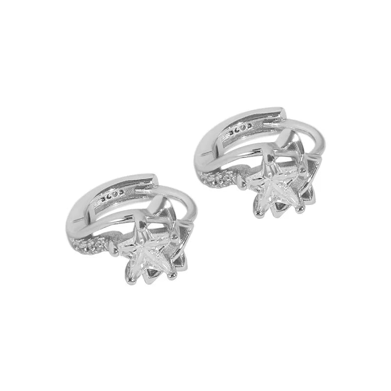 Silver Ear Studs Cold Wind Star Micro Diamond Student All-Match Ear Buckle