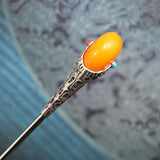 Vintage S925 Palace Round Honey Wax Hairpin Hanfu Accessories Tiara