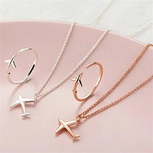 Sterling Silver Airplane Ladies Ring Necklace