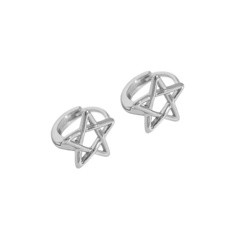 Sterling Silver Pentagram Earrings Minimalist Ear Jewelry