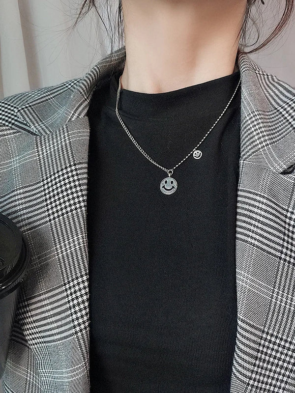 Silver Necklace Clavicle Chain Hip Hop Retro Sweater Chain Boys Girls