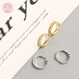 Sterling Silver 925 Small Huggie Circle Hoop Earrings with Crystals for Women