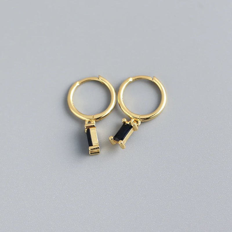 925 Sterling Silver Hoop Earrings with Real Diamond Stone Drop Charm