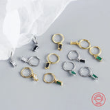 925 Sterling Silver Hoop Earrings with Real Diamond Stone Drop Charm