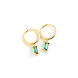925 Sterling Silver Hoop Earrings with Real Diamond Stone Drop Charm
