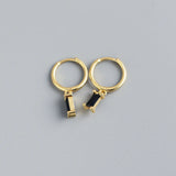 925 Sterling Silver Hoop Earrings with Real Diamond Stone Drop Charm