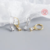 925 Sterling Silver Hoop Earrings with Real Diamond Stone Drop Charm