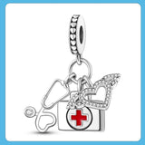 Stethoscope First Aid Kit Pendant Charm Beads 925 Silver
