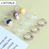 Exaggerated Concave Glass Resin Ring Earring Set