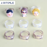 Exaggerated Concave Glass Resin Ring Earring Set