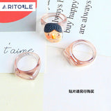 Exaggerated Concave Glass Resin Ring Earring Set