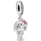 925 Silver Stiletto Peach Blossom Baby Girl Bead Charm