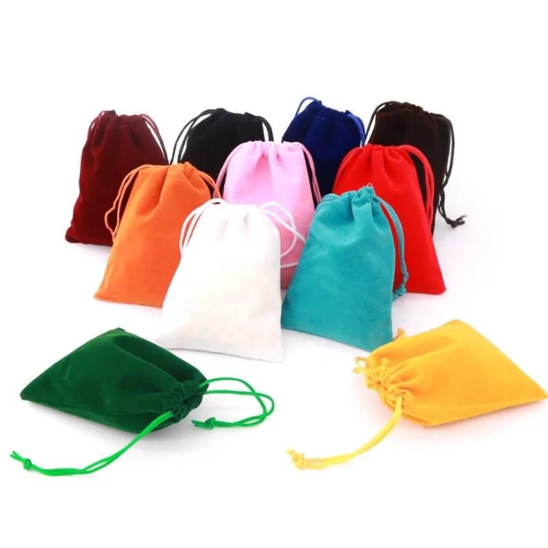 5pcs Velvet Drawstring Bags Small Flannel Jewelry Gift Cosmetic Storage