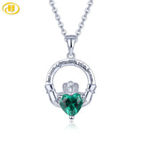 0.76 Carats Created Emerald Heart Shape Silver Pendant