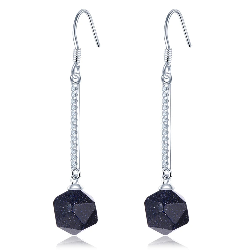 925 Silver Aventurine Dangle Earrings for Women