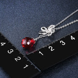 S925 Silver Red Crystal Ruby Teardrop Dangle Pendant Necklace