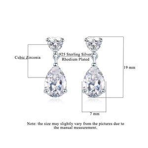 925 Sterling Silver Heart Dangle Earrings with AAAAA CZ for Women
