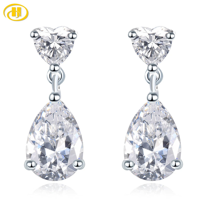 925 Sterling Silver Heart Dangle Earrings with AAAAA CZ for Women