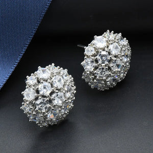 Sterling Silver Football Stud Earrings with CZ - Wedding Jewelry