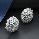 Sterling Silver Football Stud Earrings with CZ - Wedding Jewelry