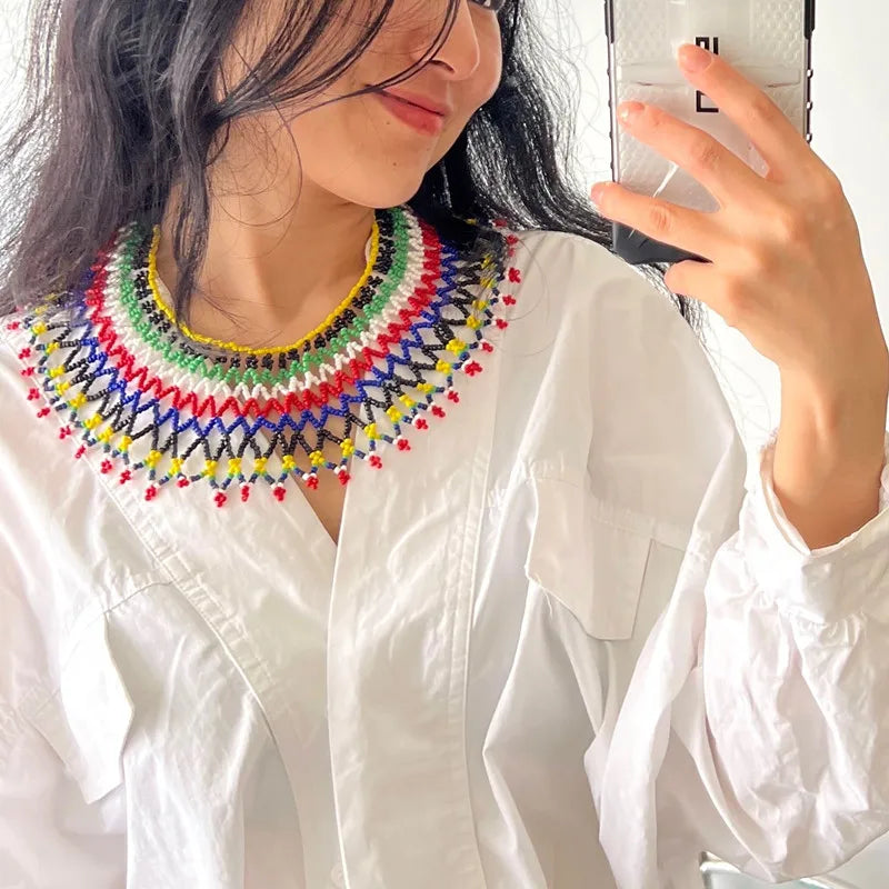 Colorful African Tribal Zulu Beaded Statement Necklace