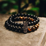 Stone Beads Bracelet Crown Braclets 2pc Set Skull Jewelry Men Women