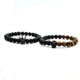 Stone Beads Bracelet Crown Braclets 2pc Set Skull Jewelry Men Women