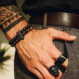 Stone Beads Bracelet Crown Braclets 2pc Set Skull Jewelry Men Women