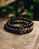 Stone Beads Bracelet Crown Braclets 2pc Set Skull Jewelry Men Women