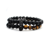 Stone Beads Bracelet Crown Braclets 2pc Set Skull Jewelry Men Women