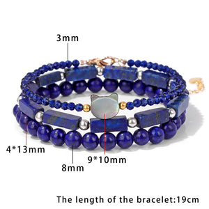 Red Crystal Bloodstone Bracelet Set with Cat Charm, 3PCS