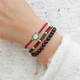 Red Crystal Bloodstone Bracelet Set with Cat Charm, 3PCS