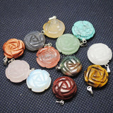 Stone Box (12 Pieces) Nature Gem Stone Pendant Carving Flower Shape