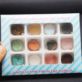Stone Box (12 Pieces) Nature Gem Stone Pendant Carving Flower Shape