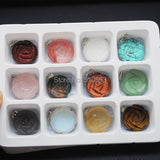 Stone Box (12 Pieces) Nature Gem Stone Pendant Carving Flower Shape