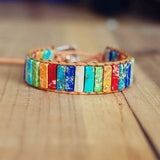 Stone Chakra Bracelet Tube Beads Leather Wrap Creative Couples Bracelets