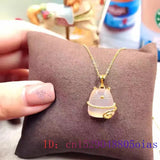 Jade Cat Necklace Pendant 925 Silver Jewelry Zircon Charms Pink