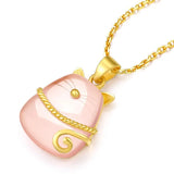Jade Cat Necklace Pendant 925 Silver Jewelry Zircon Charms Pink