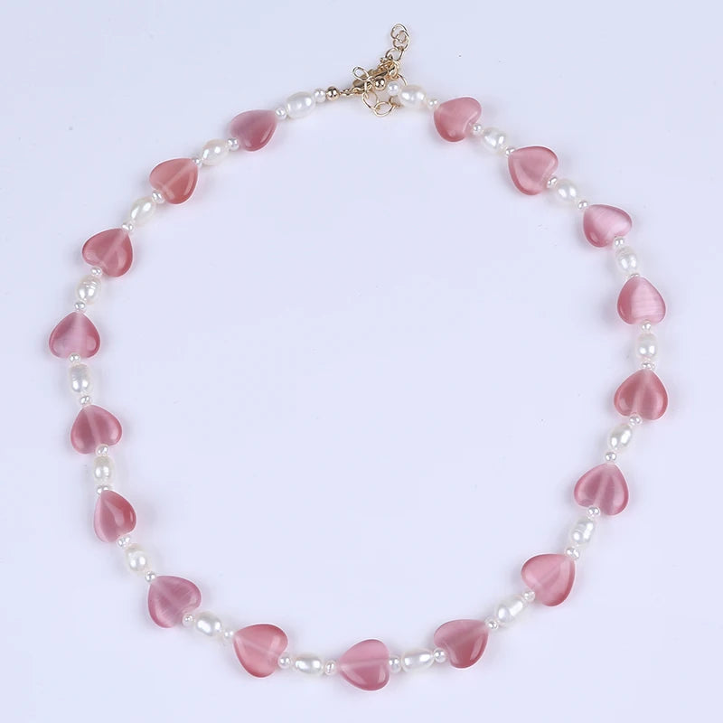 Stone Necklace Jewelry Natural Pearl Heart Shape Crystal Necklace