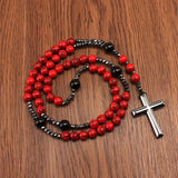 Stone Rosary Hematite Pendant Necklace Christian Religious Gift