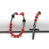 Stone Rosary Hematite Pendant Necklace Christian Religious Gift
