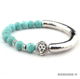 Stone Round Beads Silver Bangle Bracelet Women Jewelry Gift